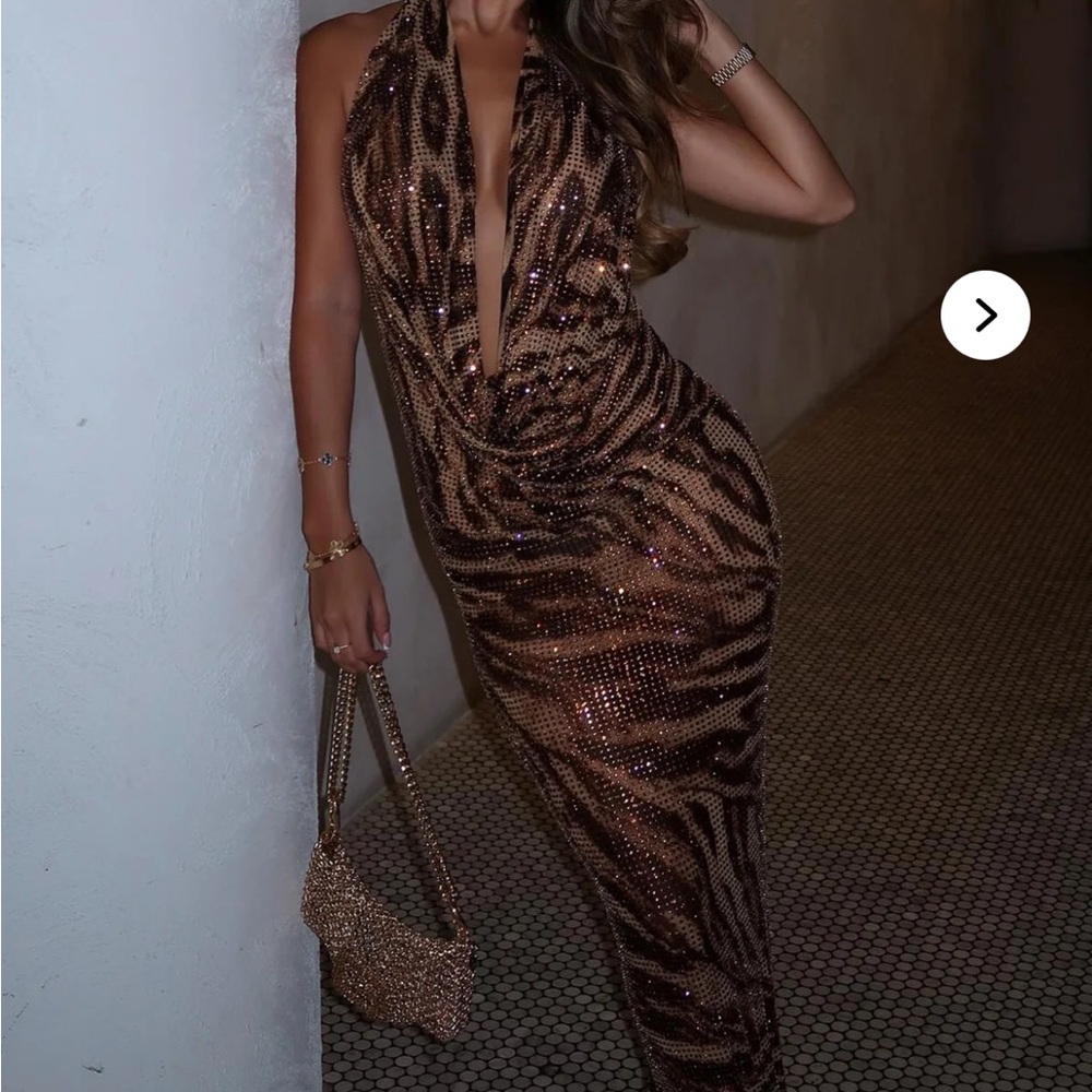 Fashion Nova Brown Sequin Backless Dress
